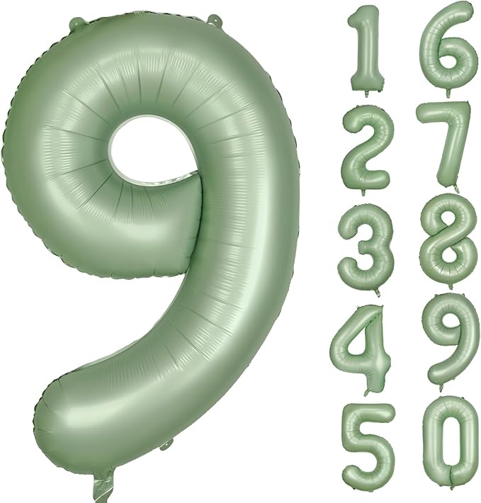 40 Inch Green Number 9 Balloon Olive Green Foil Balloons Sage Green 9 Balloons Mylar Helium Balloon for Birthday Party Decorations Girls Boys Baby Shower Wedding Anniversary Decoration (Number 9)