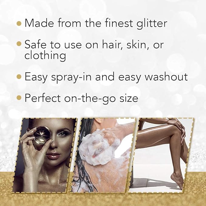 Punky Temporary Hair and Body Glitter Spray, Gold - Glitters Hairspray, Adds Shimmery Glow, Hair Glitter for Kids, Women, Men 3.5 oz