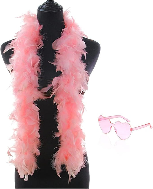Feather Boa with Heart Rimless Sunglasses,4 ft Feather Boa for Bachelor Party Halloween Christmas Costume Accessory