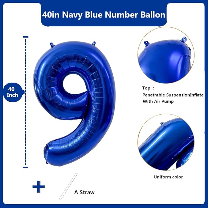 40 inch Navy Blue Number Balloon Dark Blue 9 Balloons Giant Foil Helium Balloons Blue Number 9 Balloon for 9th Birthday Party Decorations