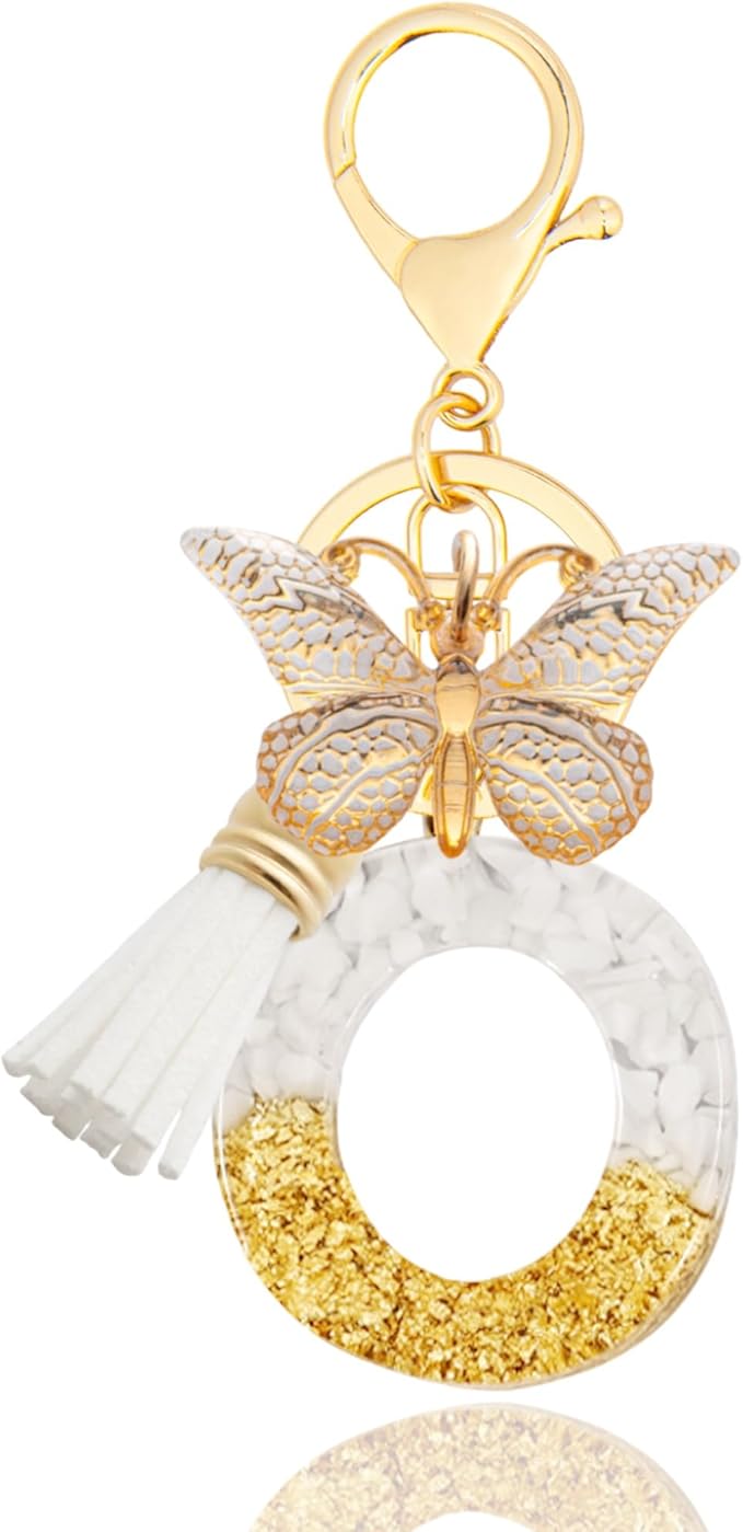 Initial Letter Keychain, Butterfly Keychain Cute Resin, Initial Keychain Backpack Charms, Key chain for Women, Girls