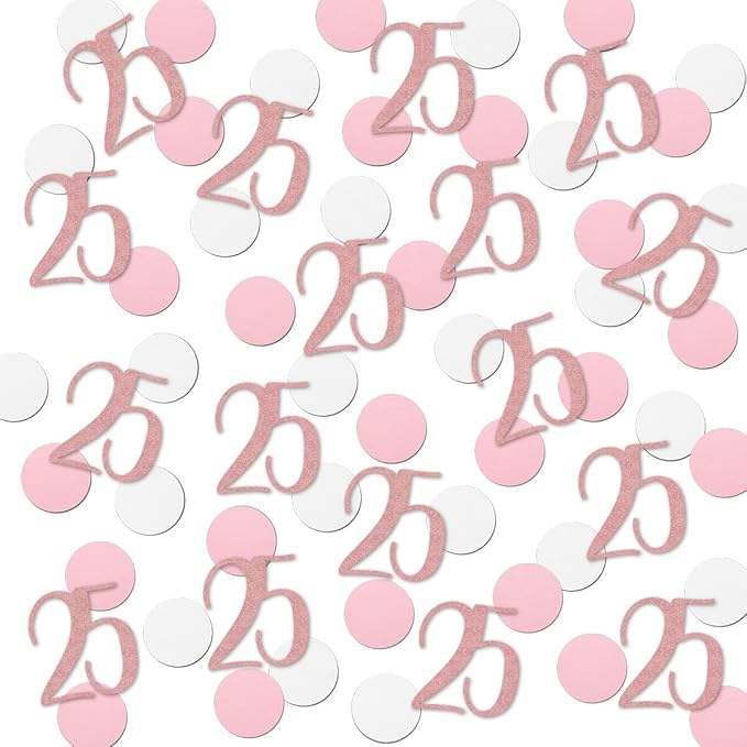Rose Gold 25 Confetti, 25th Glitter Birthday Number Confetti, 200pcs Anniversary Party Table Decoration Supplies