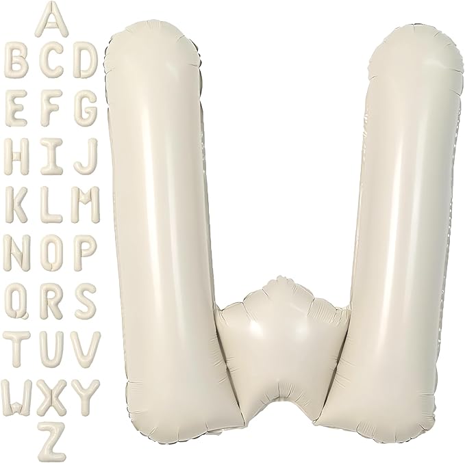 SUWEN 40 Inch Cream Large W Letter Balloons Big Foil Helium Letter Balloons A-Z Jumbo Mylar Happy Birthday Party Decorations for Girl Anniversary Party Supplies