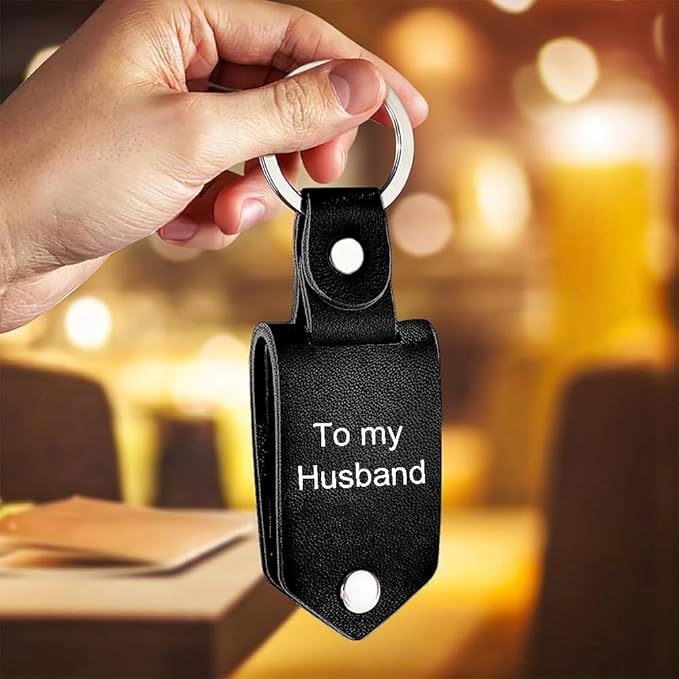 Personalized Photo/Text Leather Keychain for Men Womens Custom Picture Key Chains Memorial Gifts for Family Lover