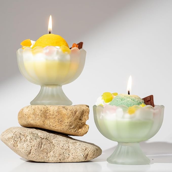Generic Ice Cream Aromatherapy Candles, Glass Goblet, Decorative Dessert Shape, Fruit Fragrance, Christmas Birthday Festival Gift (Fragrant Peach)