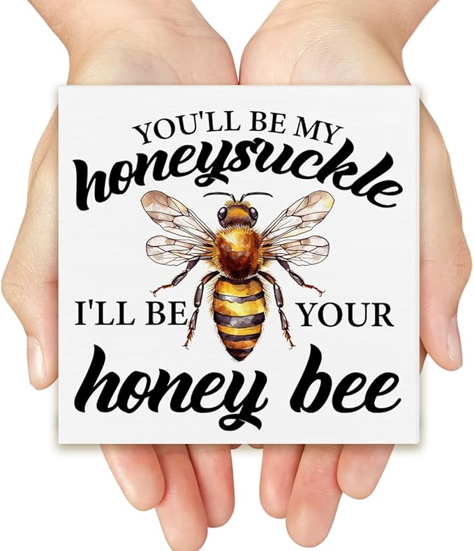 Summer Decorations Honey Wood Block Sign Farmhouse Summer Decor for Home Desk Table Shelf 5 x 5 Inches
