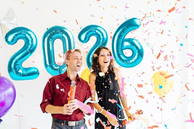 2026 Balloon Numbers - 40 Inch Light Blue New Years Eve Party Supplies 2026, Nye Decor Party Decorations Happy New Year, New Years Eve Foil Party Balloons