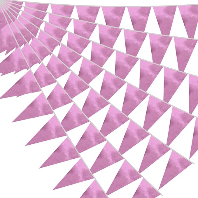 20M/65FT Pink Triangle Pennant Banner Flag Metallic Fabric Bunting Garland for Christmas Graduation Wedding Engagement Anniversary Bachelorette Birthday Bridal Shower Valentines Hen Party Supplies