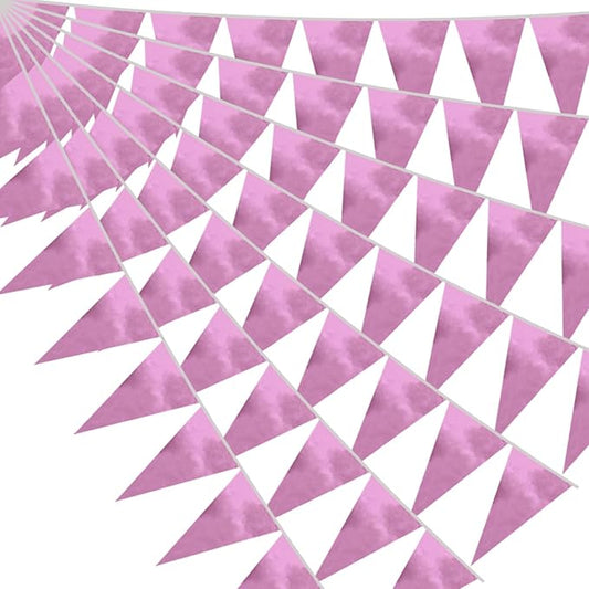 20M/65FT Pink Triangle Pennant Banner Flag Metallic Fabric Bunting Garland for Christmas Graduation Wedding Engagement Anniversary Bachelorette Birthday Bridal Shower Valentines Hen Party Supplies