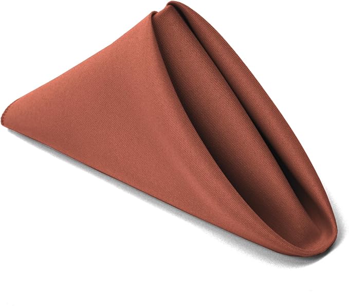 TableLinensforLess 17"x17" Polyester Cloth Napkins, Set of 12 (Terracotta) | Easy-Care, No-Iron Finish, Superior Color Retention, Machine Washable