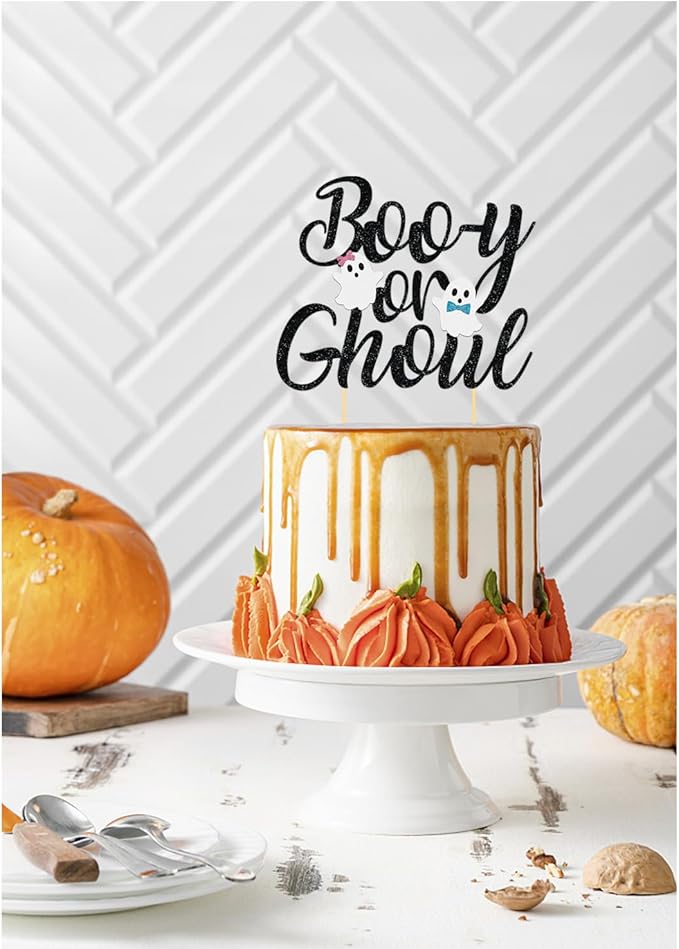 Halloween Boy or Girl Cake Topper for Baby Shower Gender Reveal Party Decorations (Black)
