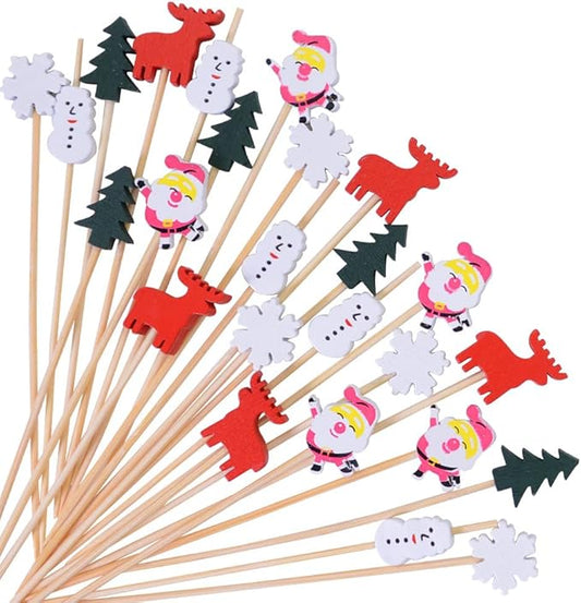 Christmas Cocktail Picks, 100PCS Christmas Food Picks, Toothpicks for Appetizers - Appetizing Skewers for Fruits Dessert Decoration - 4.7 inch