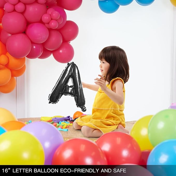 [85 PCS] 16" Foil Personalized Name Happy Birthday Balloons Letters, Mylar Aluminum Custom Name and Age Letter Balloons, 2 Sets A- Z & 0-9 for Birthday Party Graduation Wedding Holiday Event (Black)