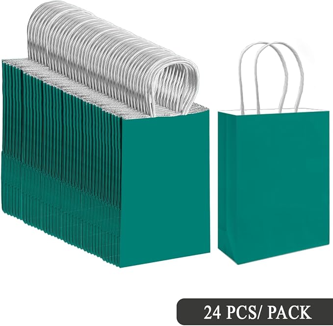 qiqee 30PCS Medium Gift Bag with Handles Bulk 11"x5"x8" Gift Bags Deep Green Bags Multiple Uses (Medium Size)