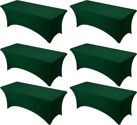 6-Pack Premium Hunter Green Spandex Tablecloths for 8ft Rectangle Tables, Stain & Wrinkle-Resistant, Washable Stretch Polyester Fitted Table Cover for Weddings, Banquets, Trade Shows Events