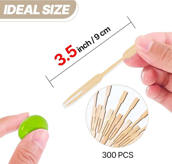 PuTwo Bamboo Appetizer Forks 3.5 Inch 300pcs Fancy Mini Small Appetizer Forks Toothpicks for Food Drink Fruit Sandwich BBQ Wedding Cocktail Charcuterie Boards Accessories Birthday Party Supplies