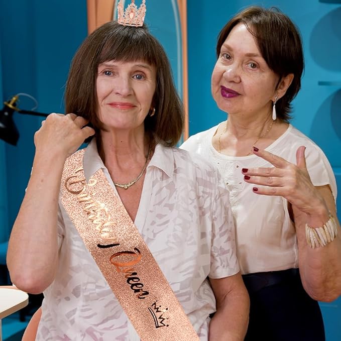 Birthday Queen Sash for Women Tiara & Crowns Headbands for Girls Happy Birthday Party Accessories Favor Supllies Leona Rose Gold Pink, 2 Pack