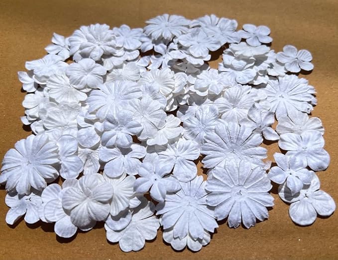 Handmade100 Pcs Mixed Flowers 18 mm - 2 Inch Mulberry Paper Flowers Scrapbooking Wedding DIY Craft Supplies Card (White Color)