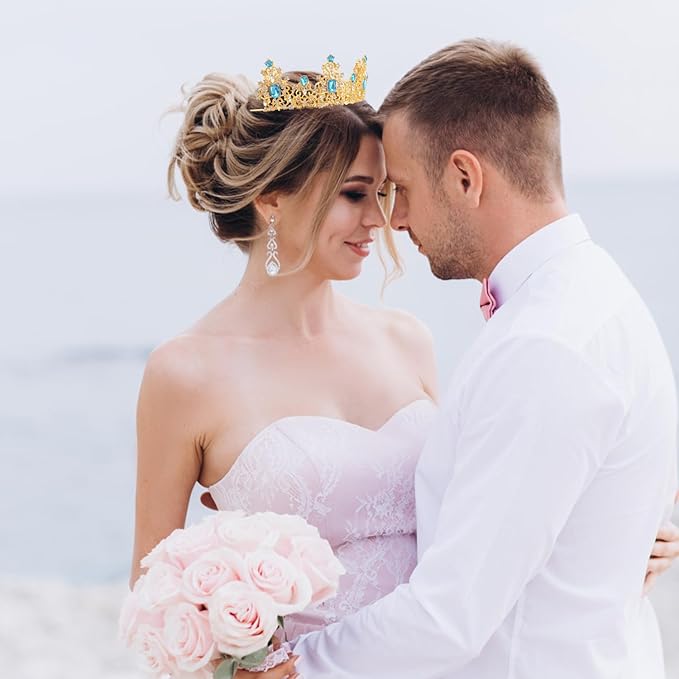 Didder Aqua Blue Gold Princess Crown Birthday Tiara Prom Queen Tiaras and Crowns for Women and Girls Halloween Costume Headpiece Hair Accessories