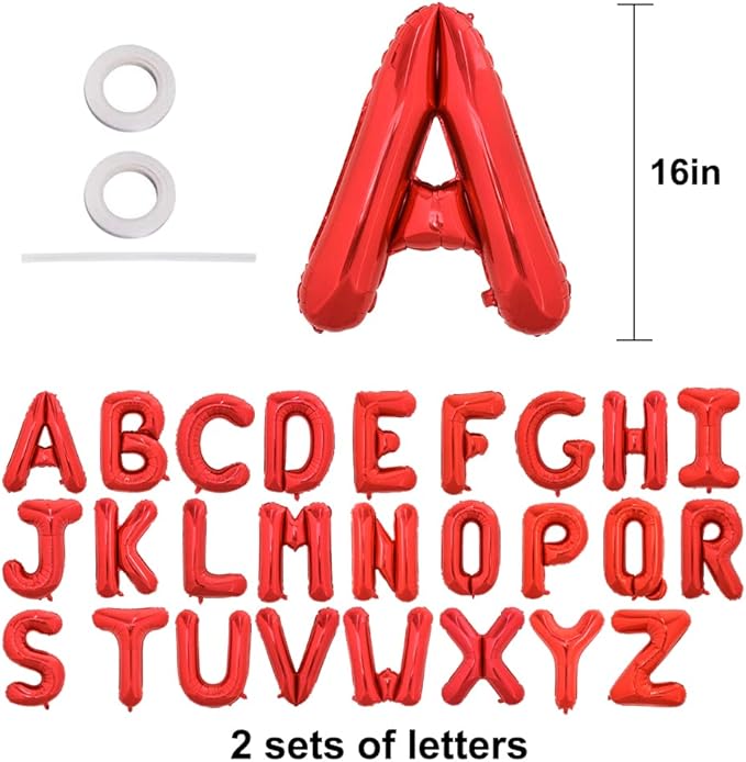 TONIFUL 52 Pieces 16 Inch Red Letter A-Z Balloons,Custom Phrase Mylar Foil Alphabet Letter DIY Personalized Phrase Banner for Birthday Anniversary Celebration Graduation Party Supplies Decoration