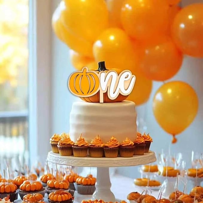 Pumpkin One Cake Topper - First Fall Harvest Theme Party Decoration, Halloween 1st Birthday Party Decoration, First Birthday Party Cake Smash Topper，Fall Thanksgiving Party Supplies