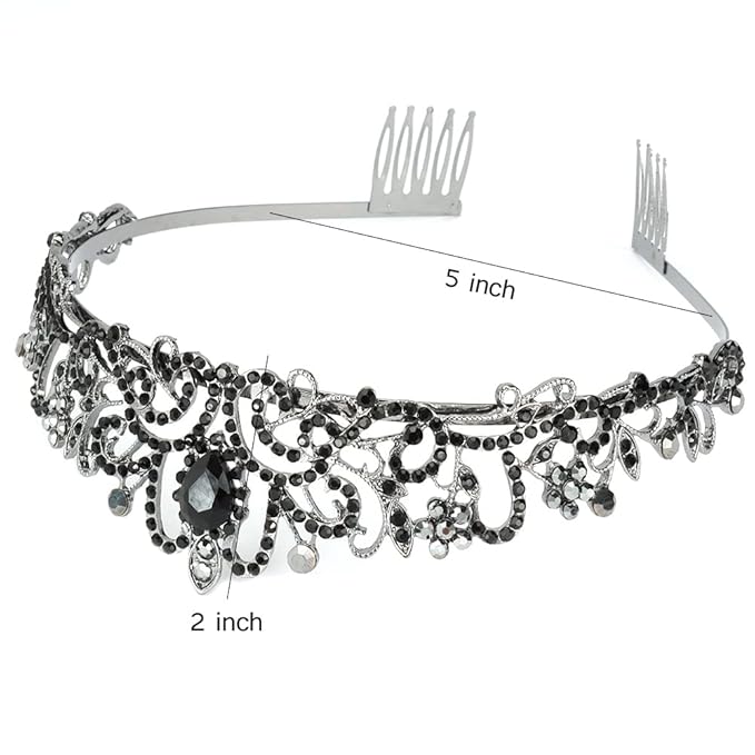 AOPRIE King & Queen Tear Drop Tiara and Crown for Women Men Crystal Hair Accessories for Wedding Prom Bridal Birthday Party Halloween Costume Christmas Gifts Black Princess Tiara for Girls Boys