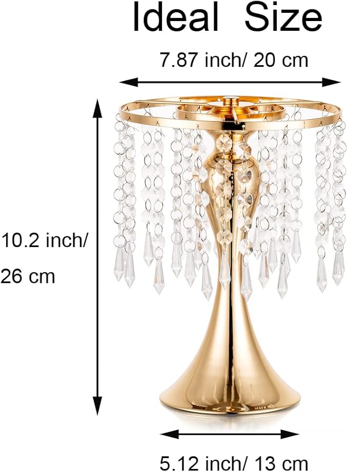 Gold Vases for Centerpieces, 10.2in Crystal Flower Arrangement Stand, Wedding Centerpieces for Tables, Tall Metal Flower Vase Holders for Wedding, Event, Reception, Birthday, Home Decor, 2 Pcs
