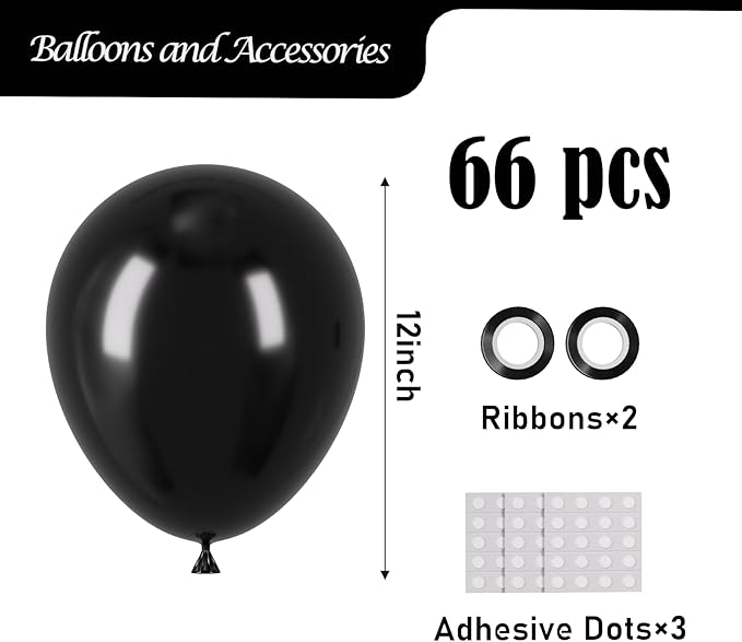 Black Balloons, 66pack 12inch Black Latex Party Balloons for Graduation, Wedding, Birthday, New Year, Baby Shower, Anniversary, Holiday Party Decorations