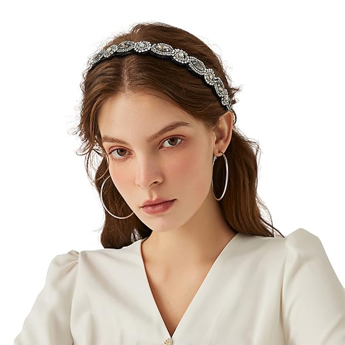 AMCAMI 5-Piece Rhinestone Beaded Hairband Set for Women - Fancy Elastic Headbands with Jeweled Crystal Beads - Handmade Hair Accessories for Women, Girls, and Ladies