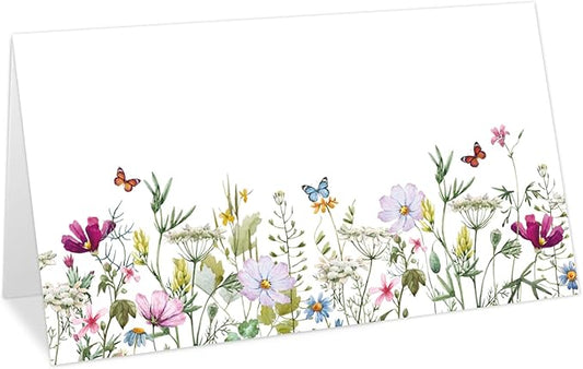Whaline 100Pcs Wildflower Place Cards 2 x 3.5 Inch Watercolor Floral Butterfly Tented Cards Seating Cards for Spring Wedding Bridal Shower Party Table Setting