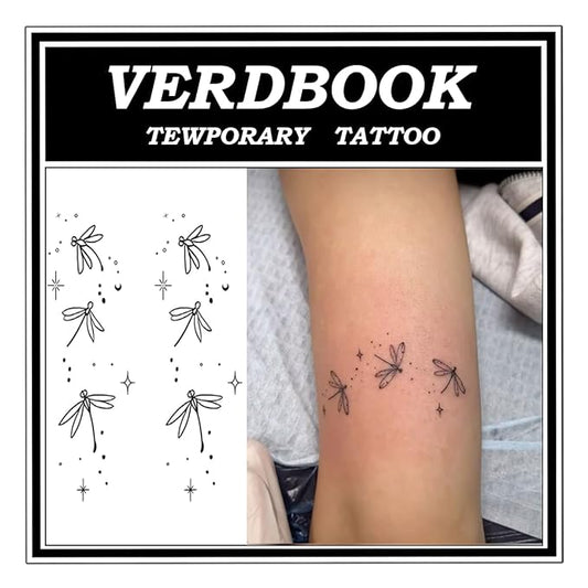 Waterproof Temporary Tattoos: 2-Sheet Tattoo Kit with Realistic Body Stickers, Semi-Permanent Tattoos for Adults Lasting 7-15 Days – Safe for Men & Women, Dragonfly Stars