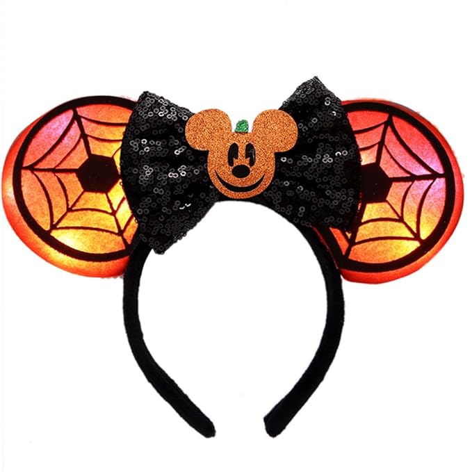 JIAHANG LED Halloween Mouse Ear Light Up Headband, Sequin Bow Hairband, Flash Glowing Party Decoration Headwear Hair Accessories