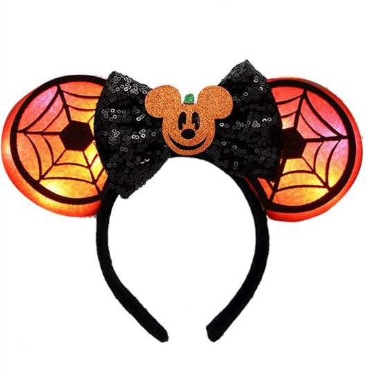 JIAHANG LED Halloween Mouse Ear Light Up Headband, Sequin Bow Hairband, Flash Glowing Party Decoration Headwear Hair Accessories