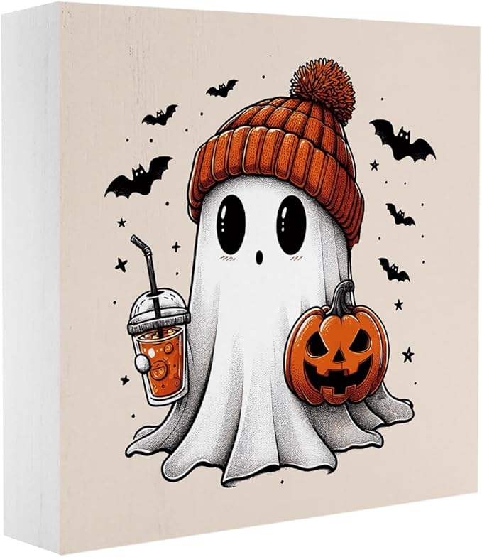 Cute Boo Fall Decor Halloween Fall Decorations Autumn Pumpkin Decor for Home Office Spooky Ghost Halloween Autumn Decorations for Desk Table 5 x 5 inches