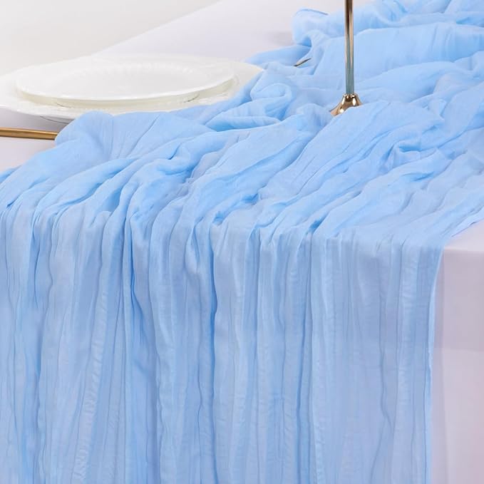 Socomi 6pcs Blue Fall Thanksgiving Cheesecloth Table Runner Boho Rustic Gauze 120 inch 10FT Cheese Cloth Runner for Wedding Party Baby Shower Birthday Home Decor Holiday Decorations