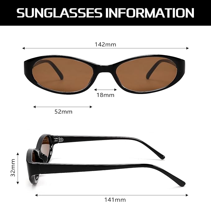 Retro Oval Sunglasses for Women Chic Cat Eye 90s Sunnies Lightweight Narrow Shades Trendy UV protection Sun Glasses