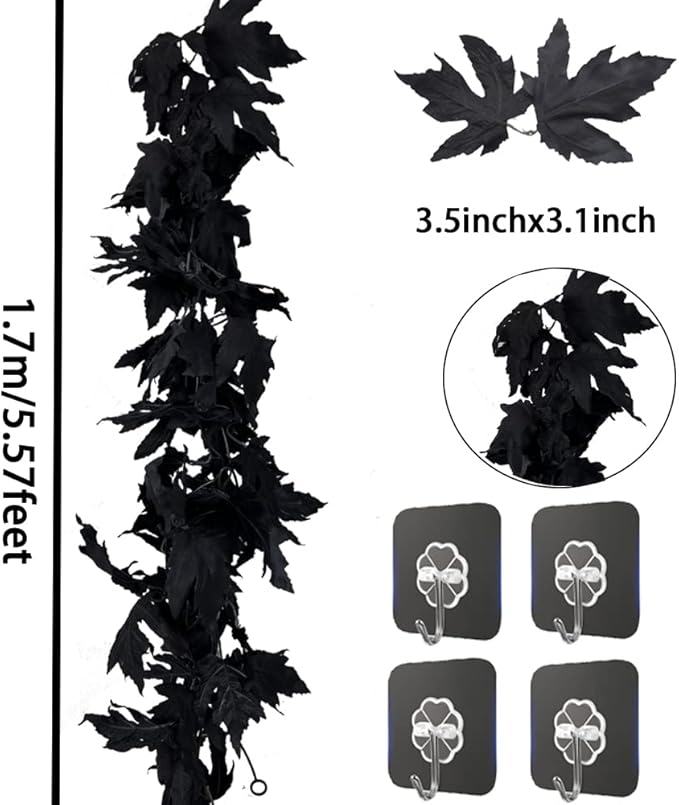 2 Pack Halloween Garlands Fall-Decor Maple Leaf, 6ft Foliage Mantle Vine Artificial Fall-Decorations for Home Fireplace Mantle Front Door Decor(Black)
