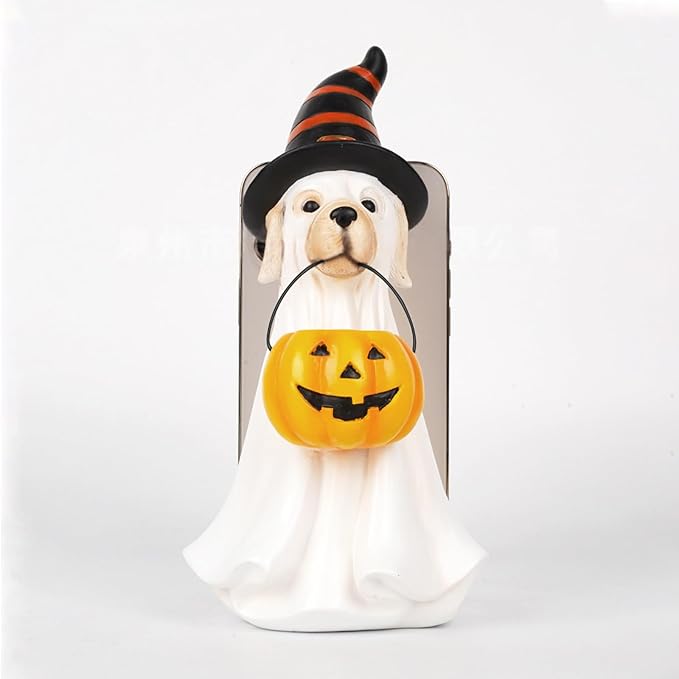 Halloween Decorations Halloween Ghost Figurine, Sculpted Hand-Painted Dog Figurine Gift, Ghost Figurines for Home, Office, Desk Decor, Cute Ghost Decor Home Decor Indoor (White-Yellow)