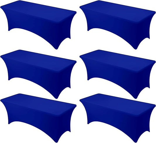 6-Pack Premium Royal Blue Spandex Tablecloths for 8ft Rectangle Tables, Stain & Wrinkle-Resistant, Washable Stretch Polyester Fitted Table Cover for Weddings, Banquets, Trade Shows Events