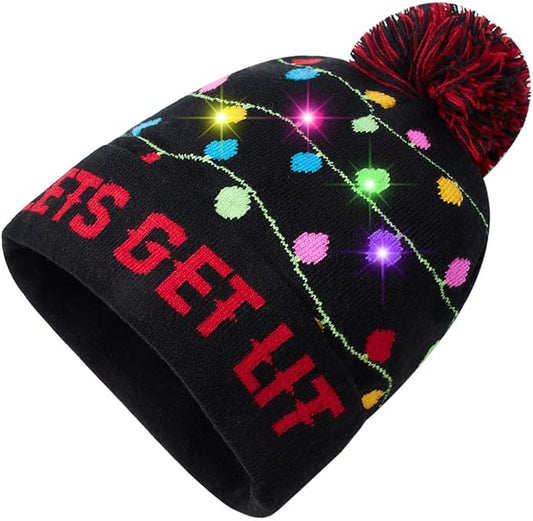 RAISEVERN Unisex Ugly LED Christmas Hat Novelty Colorful Light-up Stylish Knitted Sweater Xmas Party Beanie Cap(6 Lights)