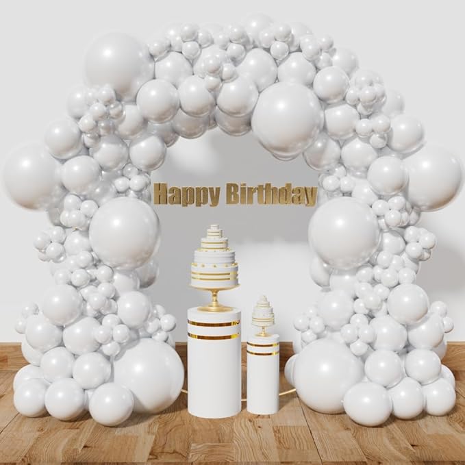 KAWKALSH White Balloon Arch Kit 111Pcs 18 12 5 Inch Latex Party Balloons Garland for Birthday Baby Shower Wedding Engagement Anniversary Christmas Party Decorations