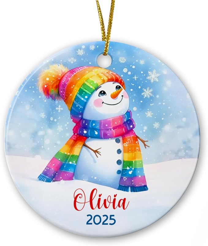 Personalized Rainbow Snowman LGBT Pride Ceramic Christmas Ornament 2025, Custom Name & Year, Gift for Family & Friends