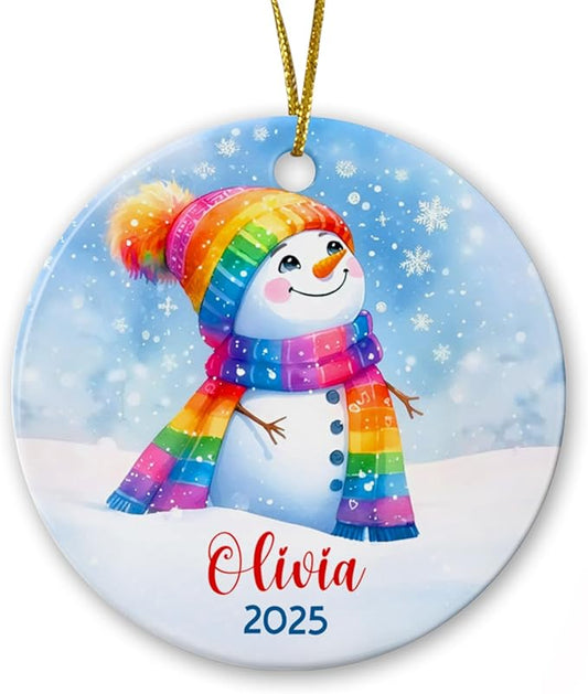 Personalized Rainbow Snowman LGBT Pride Ceramic Christmas Ornament 2025, Custom Name & Year, Gift for Family & Friends