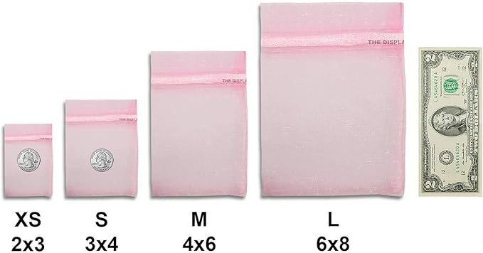 TheDisplayGuys 48-Pack 4x6 Pink Sheer Organza Gift Bags with Drawstring, Jewelry Candy Treat Wedding Party Favors Mesh Pouch