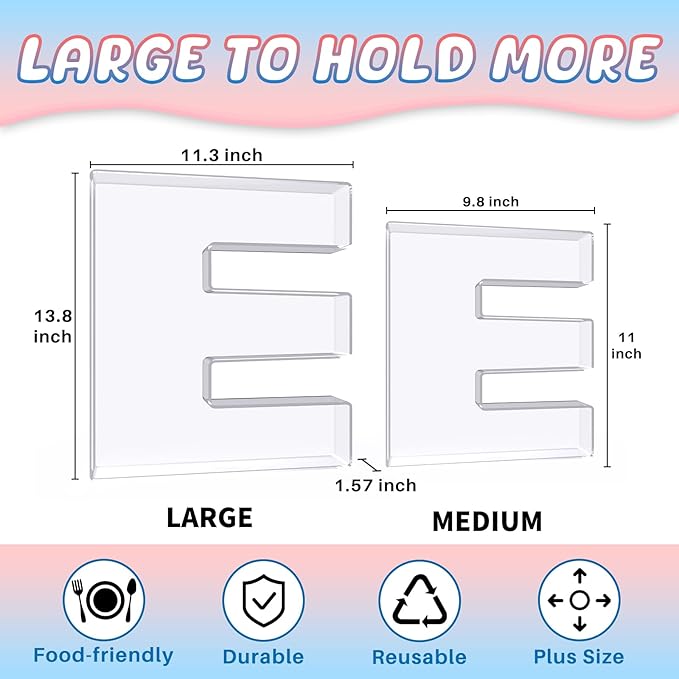 13.8" Extra Large Acrylic Letter Charcuterie Board Box, Reusable Fillable Letter Cake Candy Dish Display Serving Tray for Birthday Anniversary Party Decoration (E)
