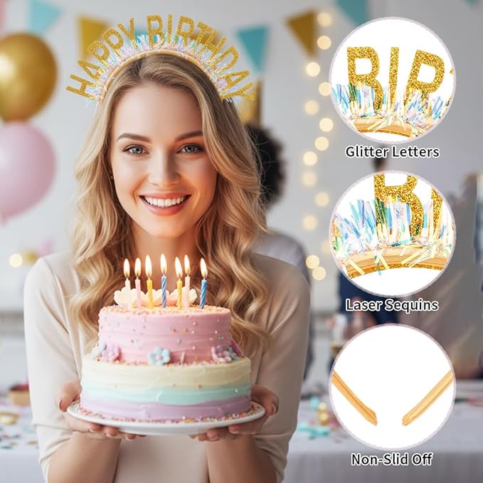 Birthday Headband Tiara, Happy Birthday Headband Tiara Accessories for Women, Gold Tiaras Crown Accessories Decorations Party Favors for Girl Princess
