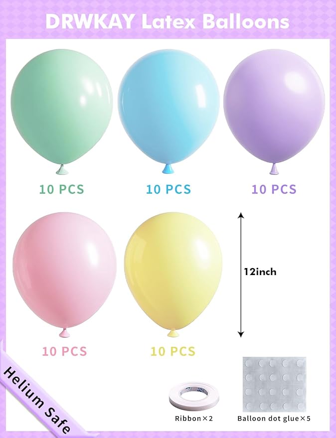 Pastel Macaron Balloons 100 Pack, 12 Inch Latex Helium Rainbow Balloons Garland with Assorted Colors for Birthdays Weddings Baby Showers Graduation Arch Party Decorations