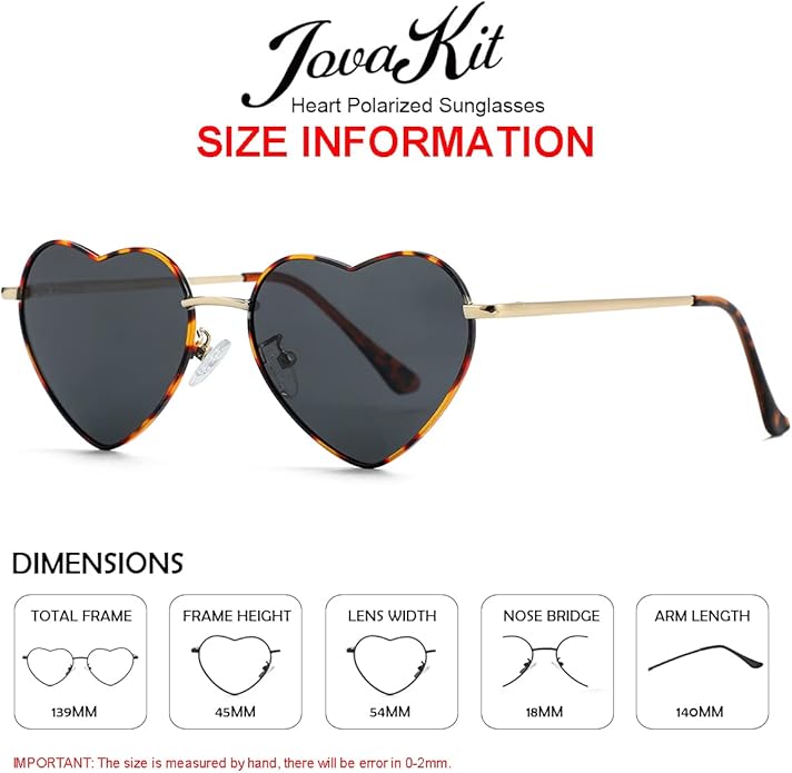 JOVAKIT Polarized Heart Sunglasses for Women Fashion Lovely Style Metal Frame UV400 Protection Lens