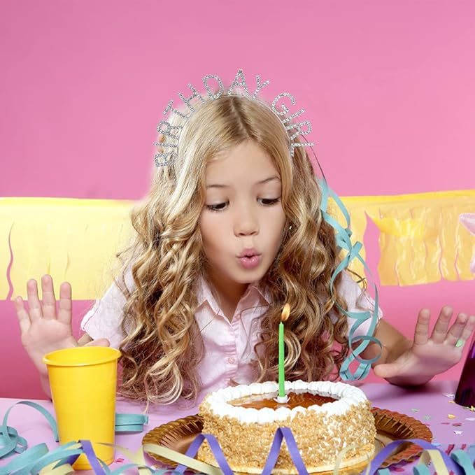 AOPRIE Birthday Girl Crown for Women with Sash Silver Colorful Tiara for Women Headband Princess Crown Rhinestone Happy Birthday Accessories