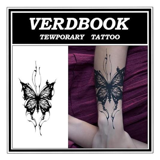 Waterproof Temporary Tattoos: 2-Sheet Tattoo Kit with Realistic Body Stickers, Semi-Permanent Tattoos for Adults Lasting 7-15 Days – Safe for Men & Women, Blackened Butterfly